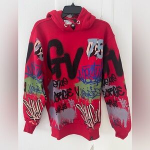 Avenue George V Paris Hoodie Men's Red long sleeve Sweatshirt Rhinestone M